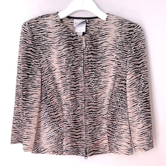 Vintage Joseph Ribkoff size 6 Front Zip Sequin Top - Picture 3 of 16